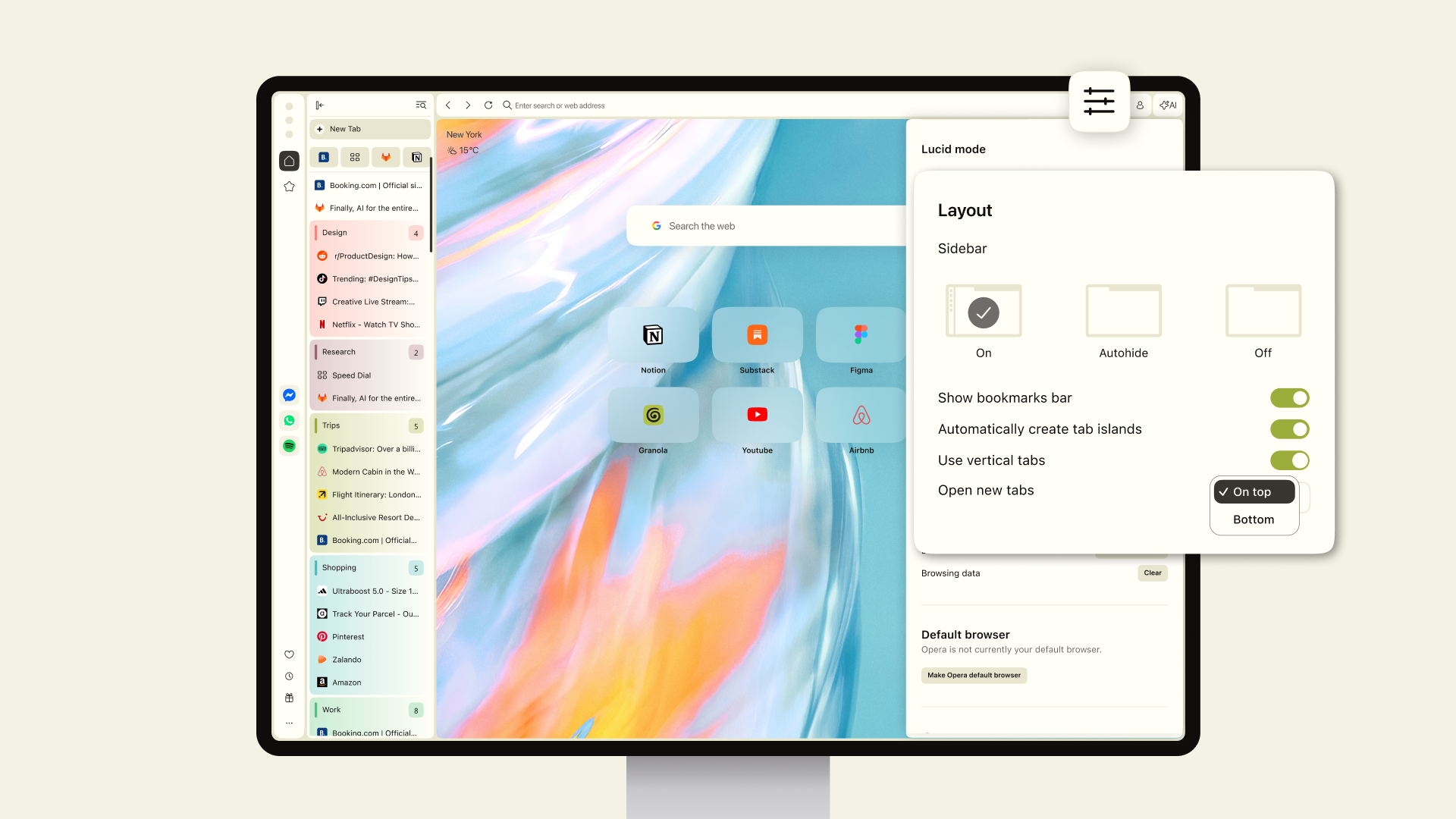 Opera One’da Dikey Sekmelerin düzeni yenilendi<