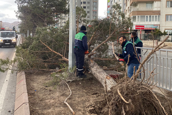 Kayseri’de ekipler sert rüzgara karşı saha müdahalelerini sürdürüyor<